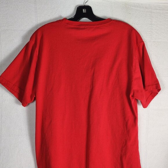 Red Cotton Poly Soft Yellow Graphic Pancake Smooth Like Butter SS T-Shirt Size L - Picture 8 of 16